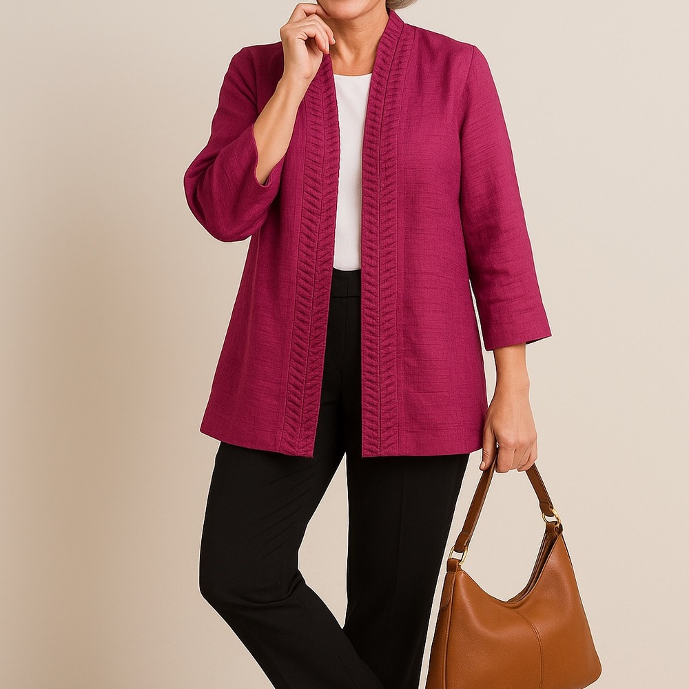 Chico’s Origami Sanja Blazer NWT Magenta 3/4 Sleeve 1 Medium Office Layering NWT - Picture 2 of 11